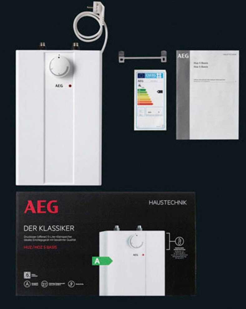 AEG Kleinspeicher Huz 5 Basis, Untertischboiler 5 Liter, Niederdruck, 2 kw, steckerfertig