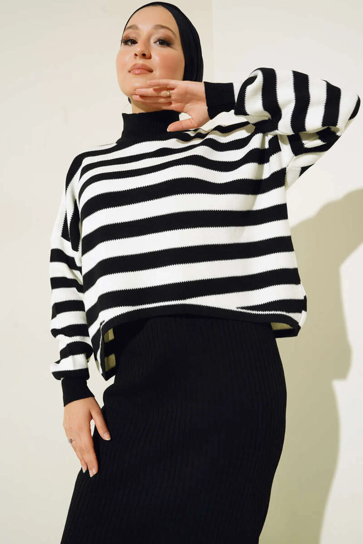 benguen  5105 Rollkragenpullover, Strickanzug, Schwarz