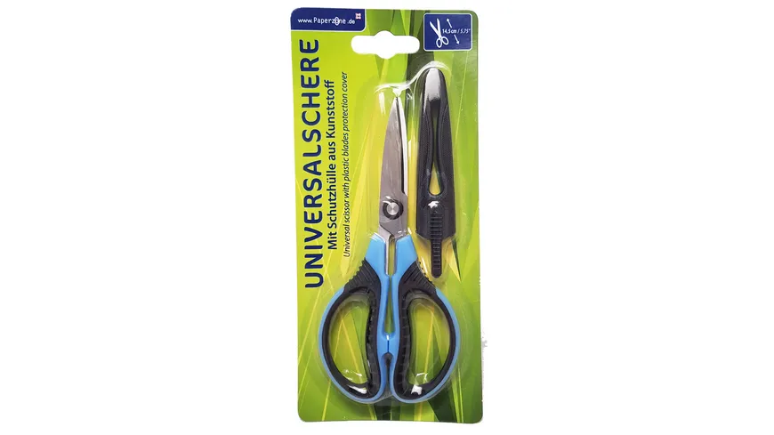 PAPERZONE Universalschere aus Edelstahl mit Schutzcover 14,5cm blau