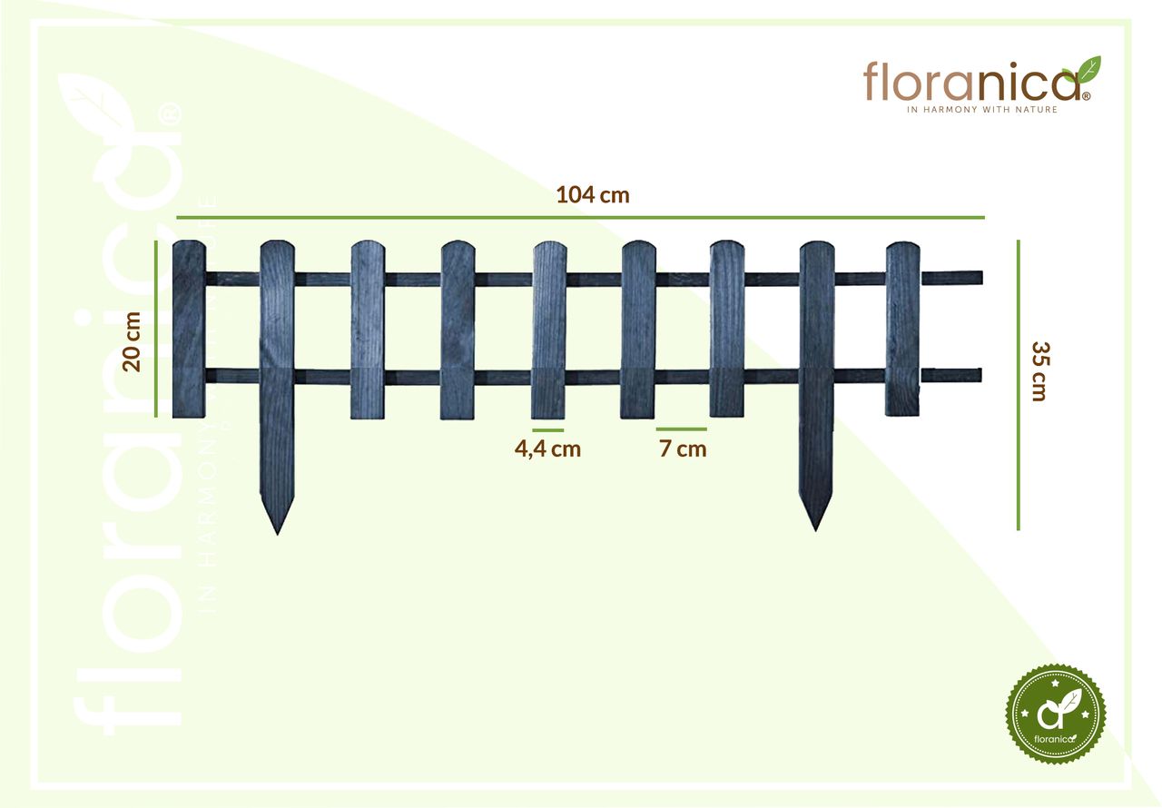 Pemicont Floranica Vorgarten Gartenzaun aus Holz Vampir 1 STK 104cm Höhe 20cm Anthrazit Imprägnierter Kieferholzzaun Dekorativer Steckzaun für Blumenbeete Gemüsebeete Wegeinfassungen