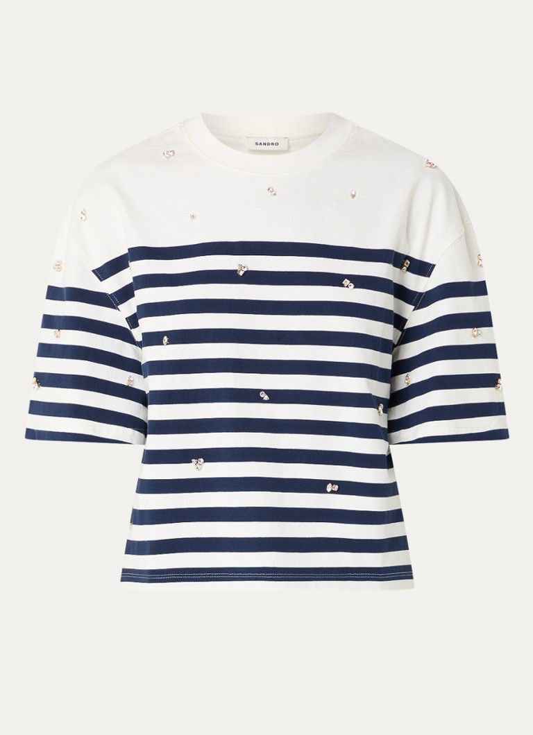 Sandro Oversized T-shirt with stripe print and rhinestones