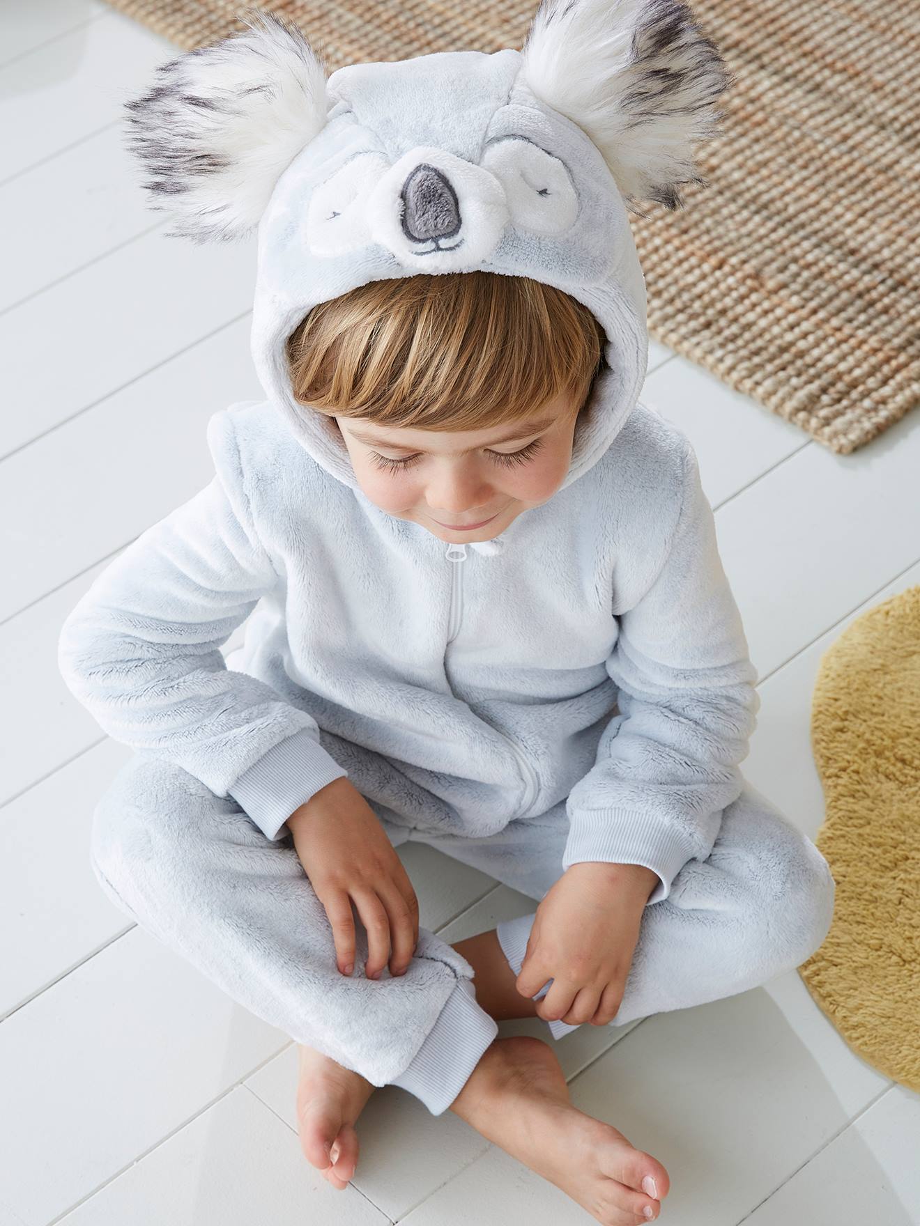 Surpyjama koala en velours enfant gris clair chiné