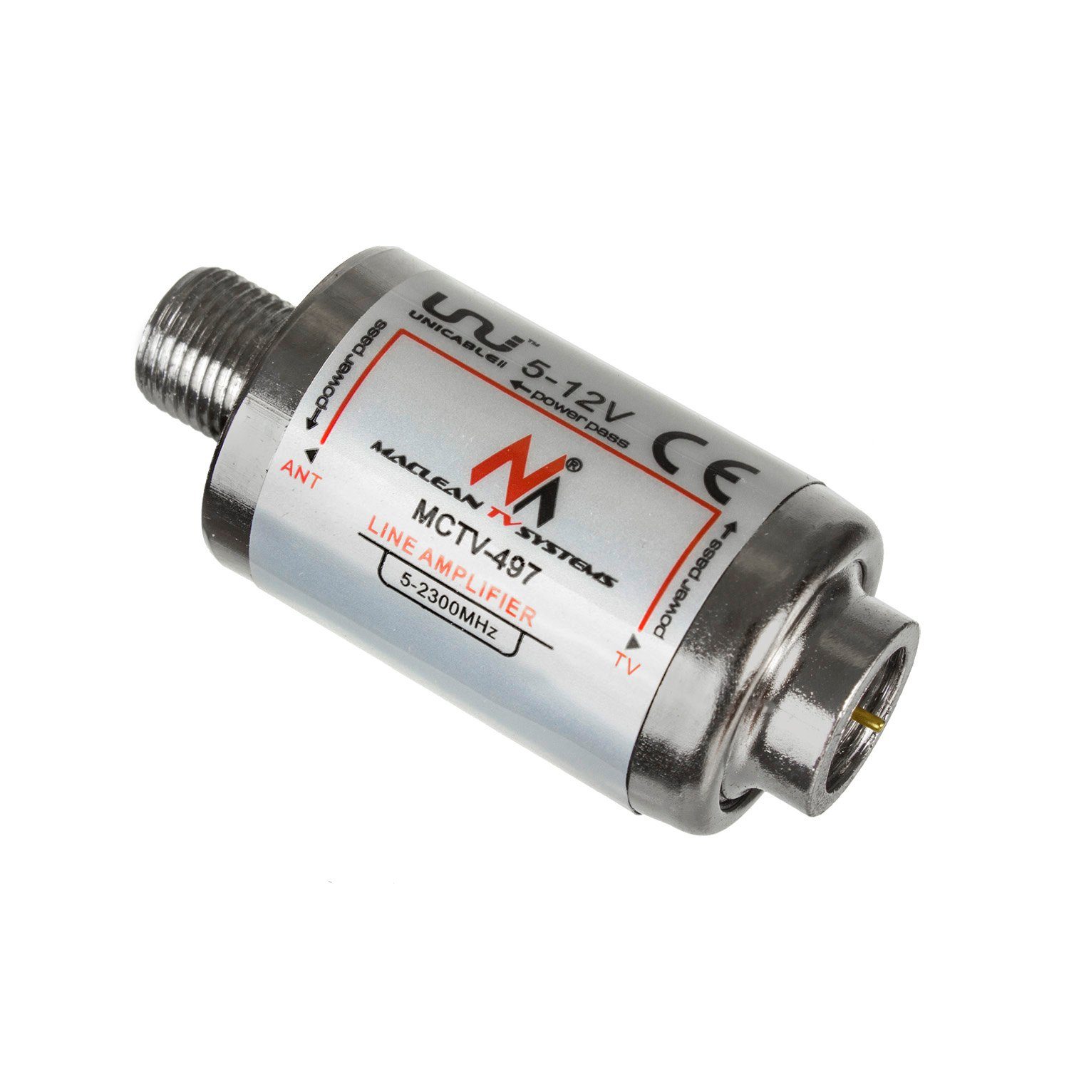 Maclean MCTV-497 Verstärker (Antennenverstärker für TV-Signale DVB-T und DVB-T2, 20dB, 5-2300 MHz)