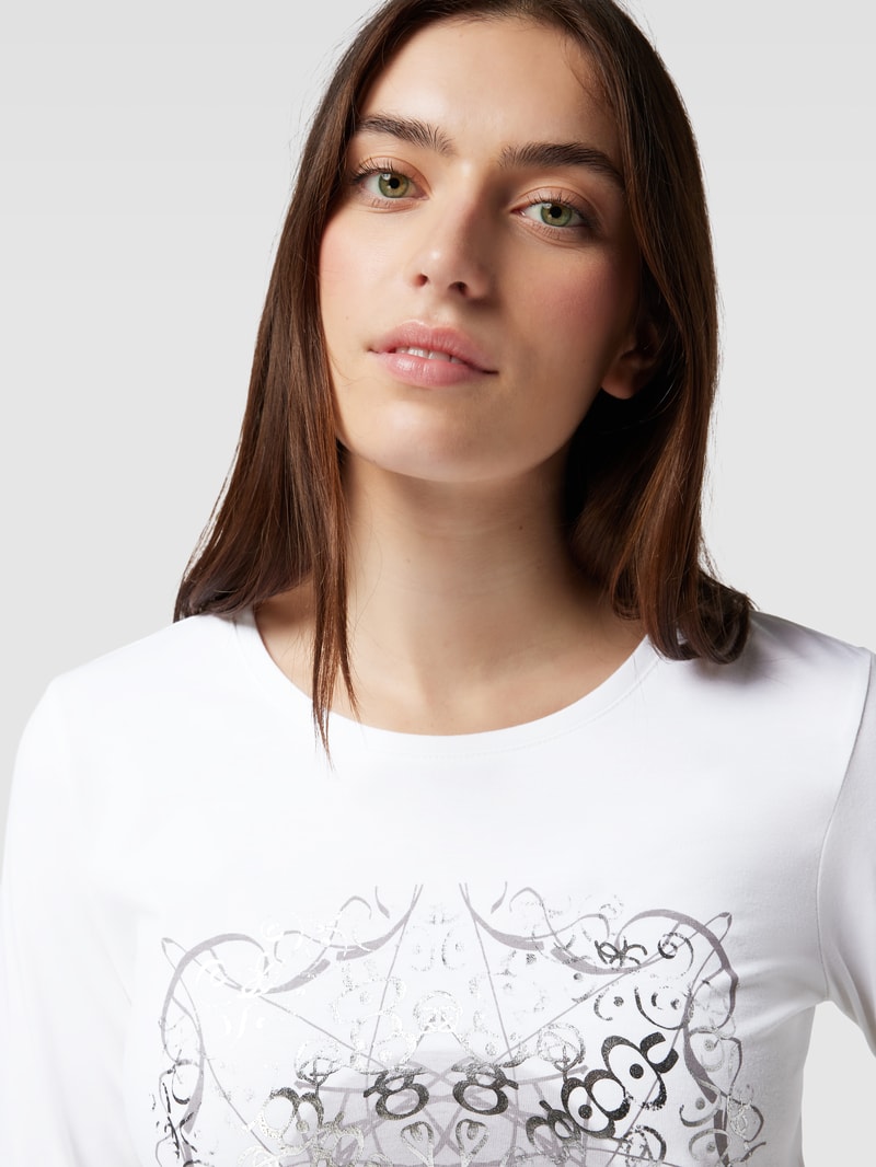 Longsleeve mit geripptem Rundhalsausschnitt  in weiss