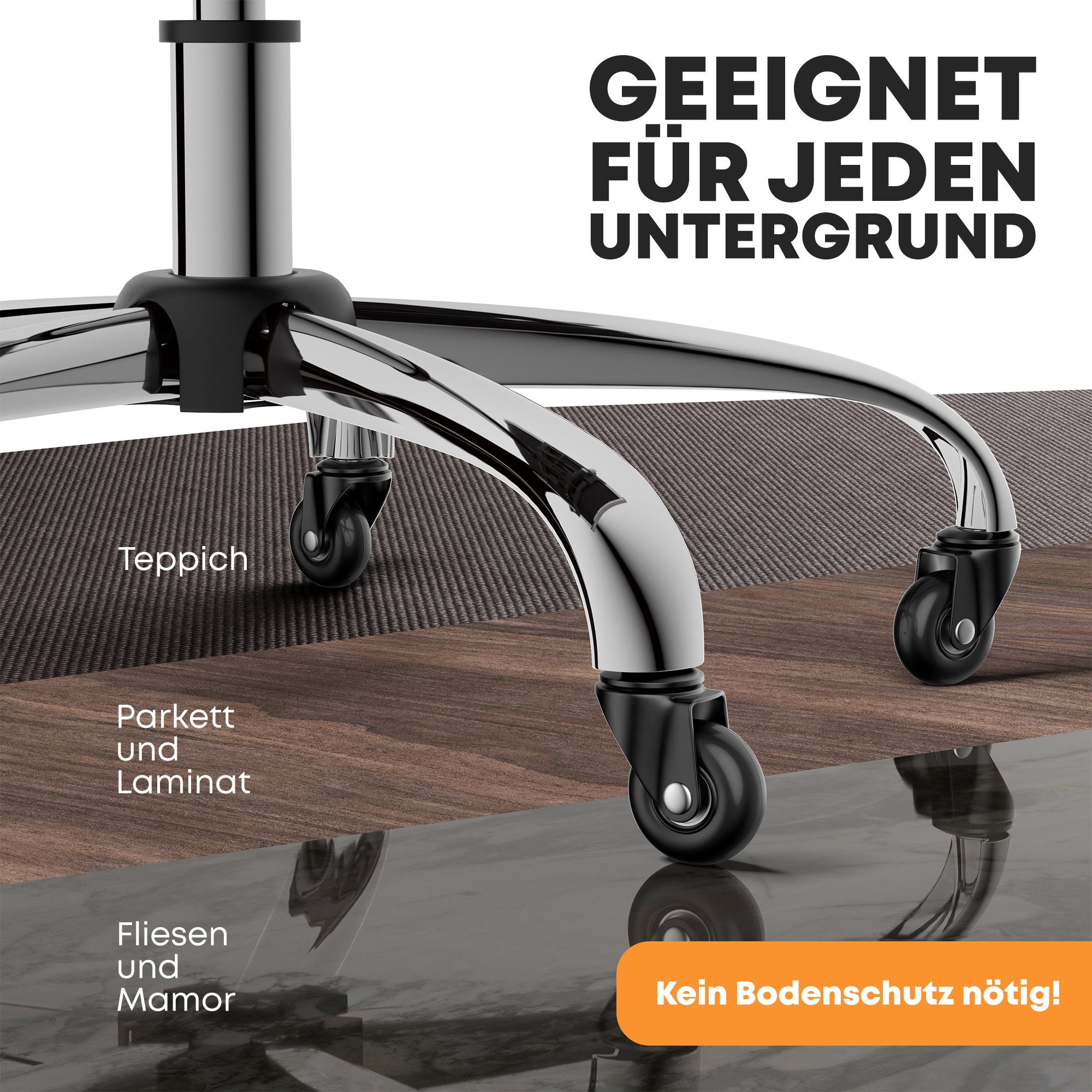 AMZHANDEL Stuhlrolle Hartbodenrollen Ø48mm für Ihren Bürostuhl mit 10 oder 11mm Stift, (5xBürostuhlrollen, 5-St), vermeidet Kratzer & Macken