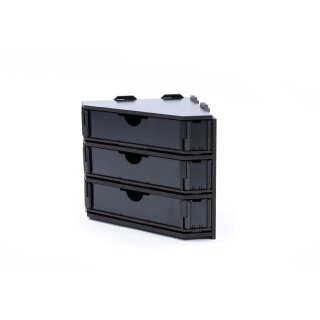 Black Paint Rack: Endstück mit Schubladen