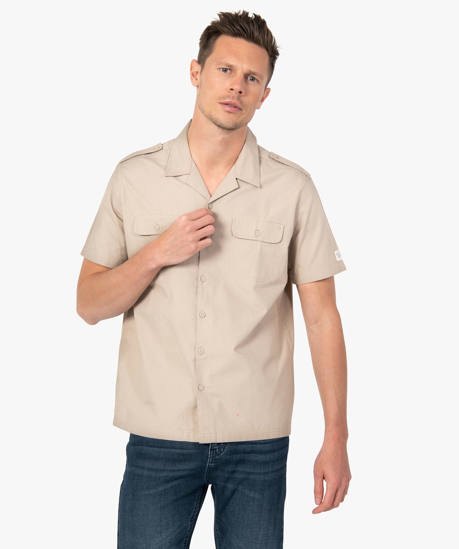 Chemise homme à manches courtes saharienne beige | GEMO
