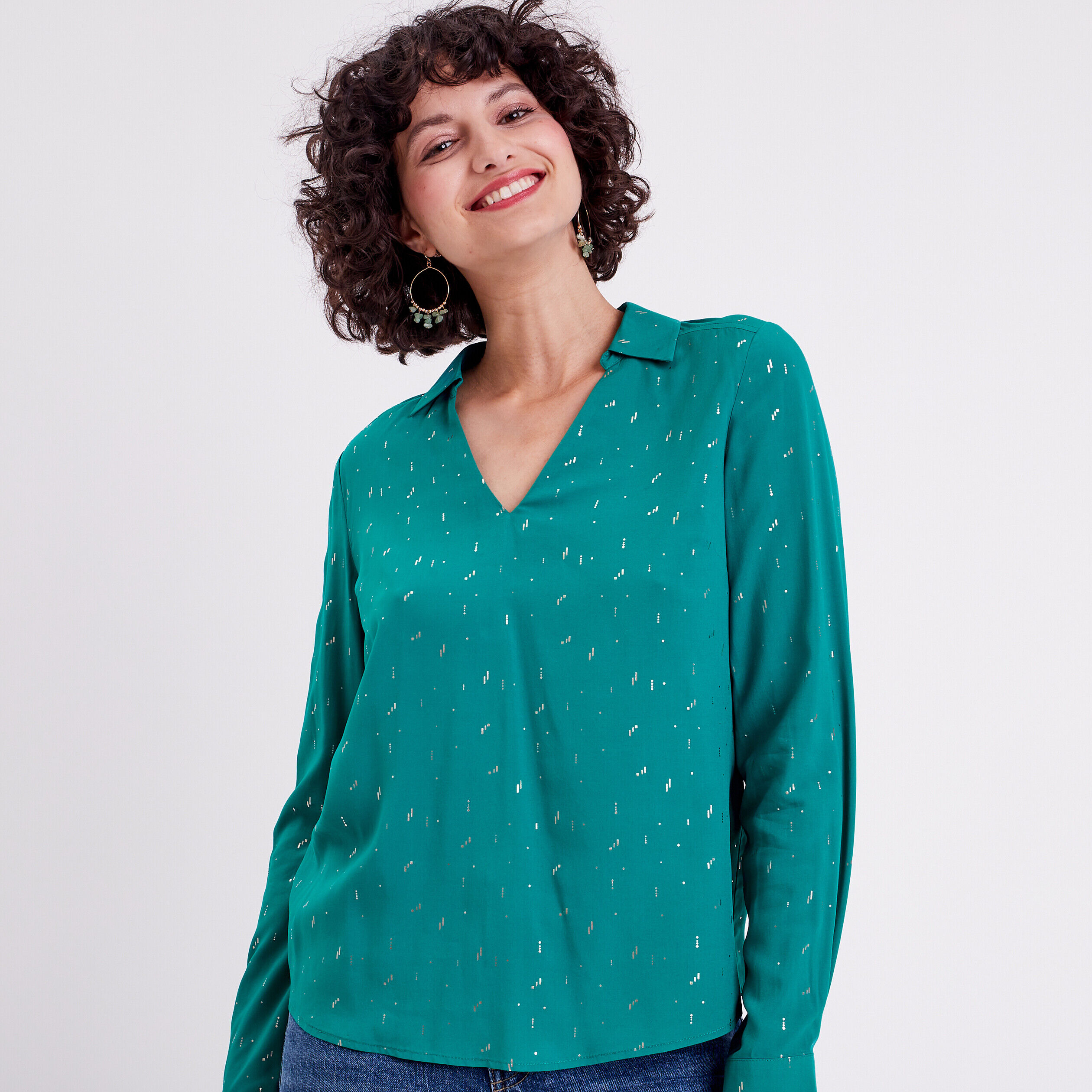 Blouse manches longues vert femme | Cache Cache