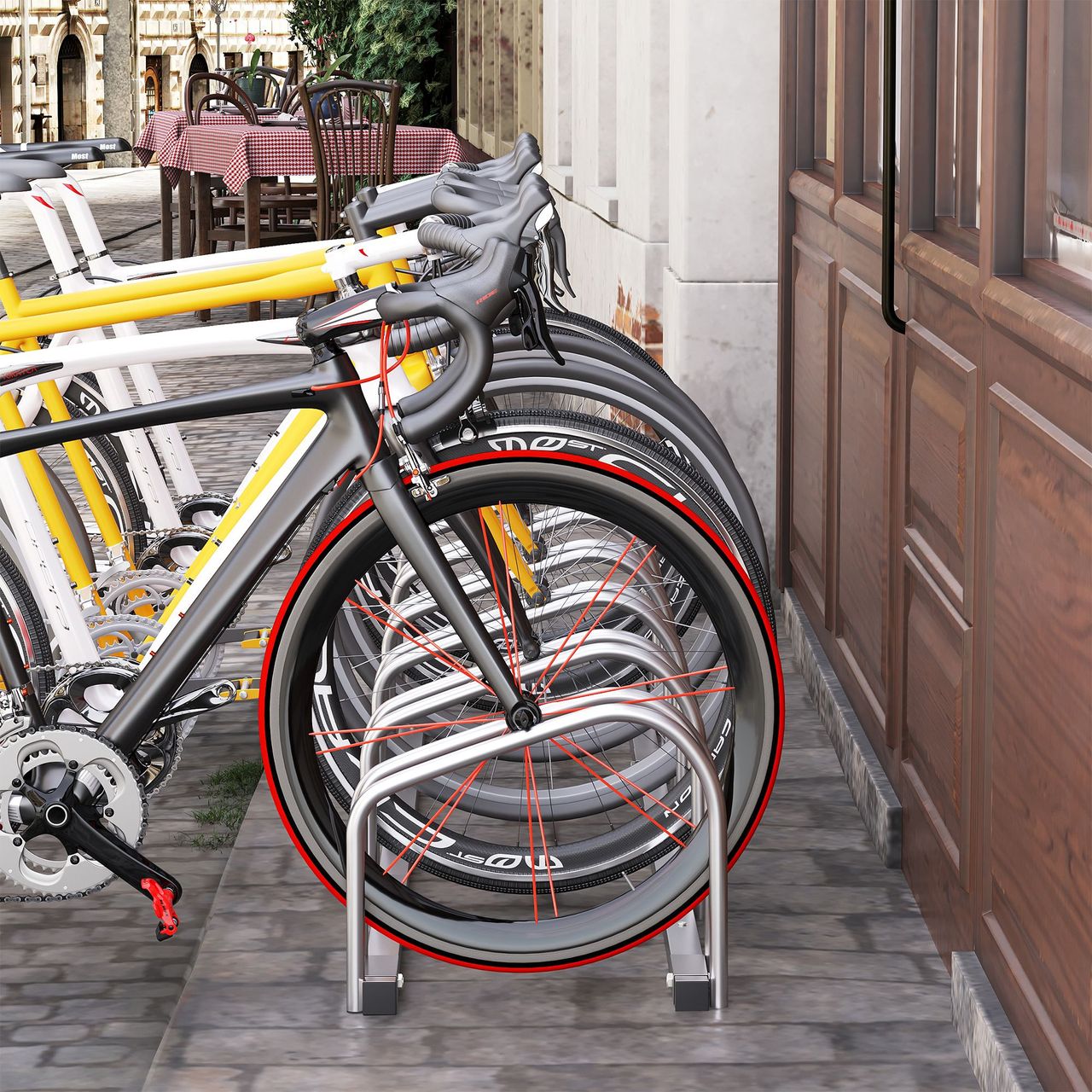 HOMCOM Fahrradständer Radständer Mehrfachständer Aufstellständer Fahrrad Ständer wetterfest langlebig Boden- und Wandmontage Stahl bis 6 Fahrräder Silber 179 x 33 x 27 cm