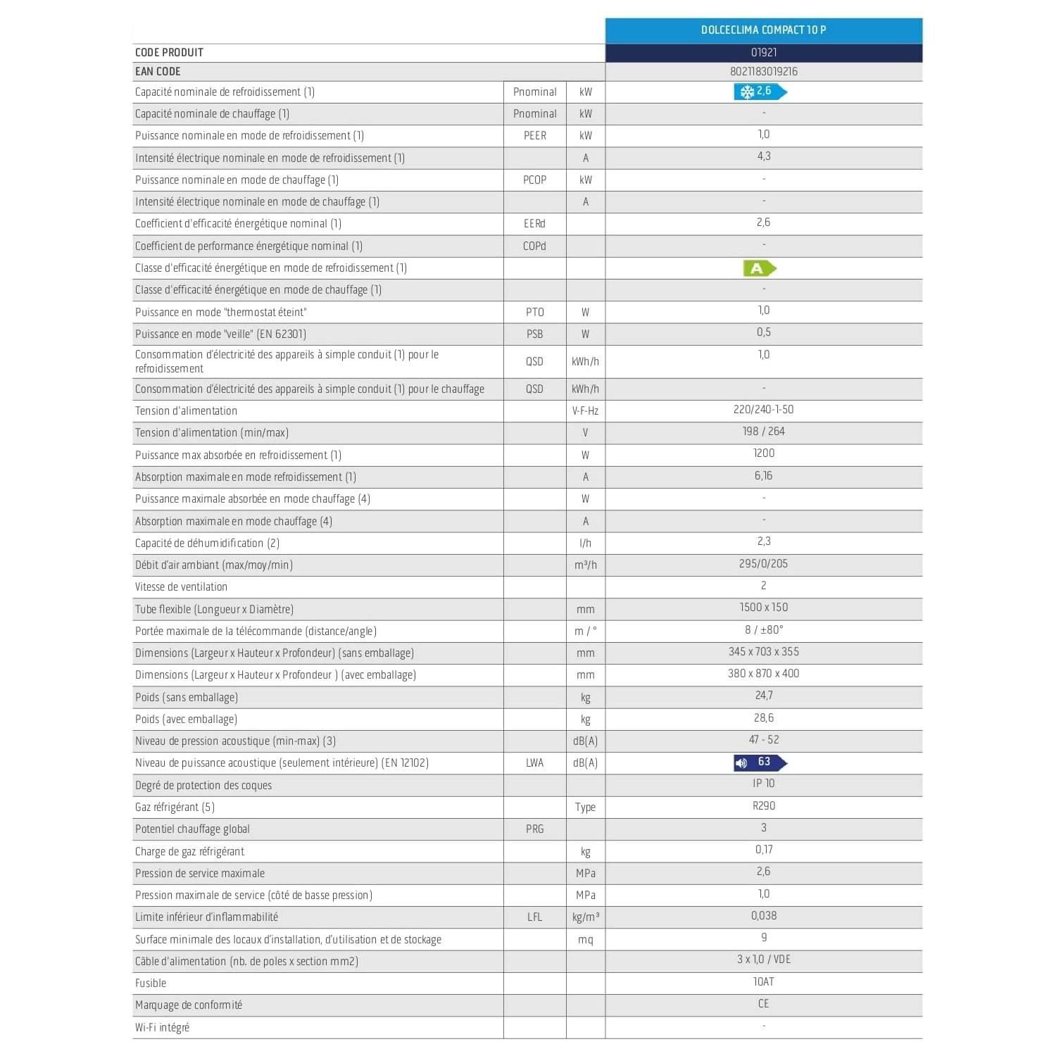 OLIMPIA SPLENDID Klimagerät DOLCECLIMA COMPACT 10 P Klimagerät Kühlen, Entfeuchten, Ventilieren, BLUE AIR-TECHNOLOGIE, minimale Geräuschentwicklung, tragbar