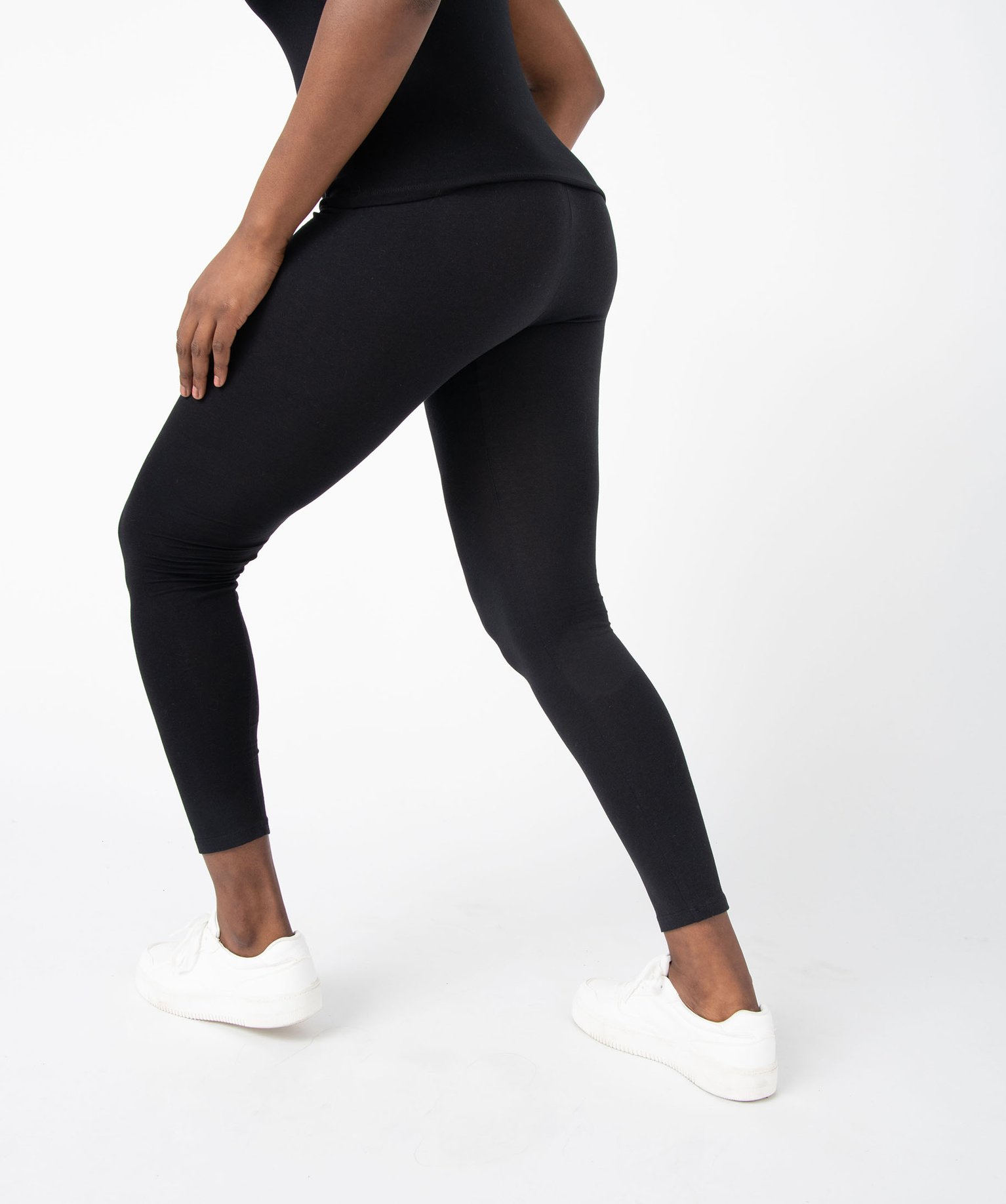 Legging femme uni en coton extensible noir | GEMO