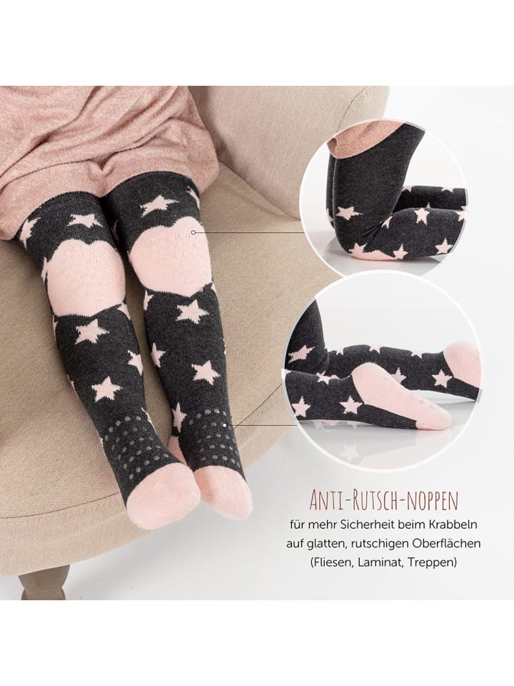 LaLoona Krabbel-Strumpfhose 2er Pack - Sterne Rosa   Streifen in grau,rosa günstig kaufen