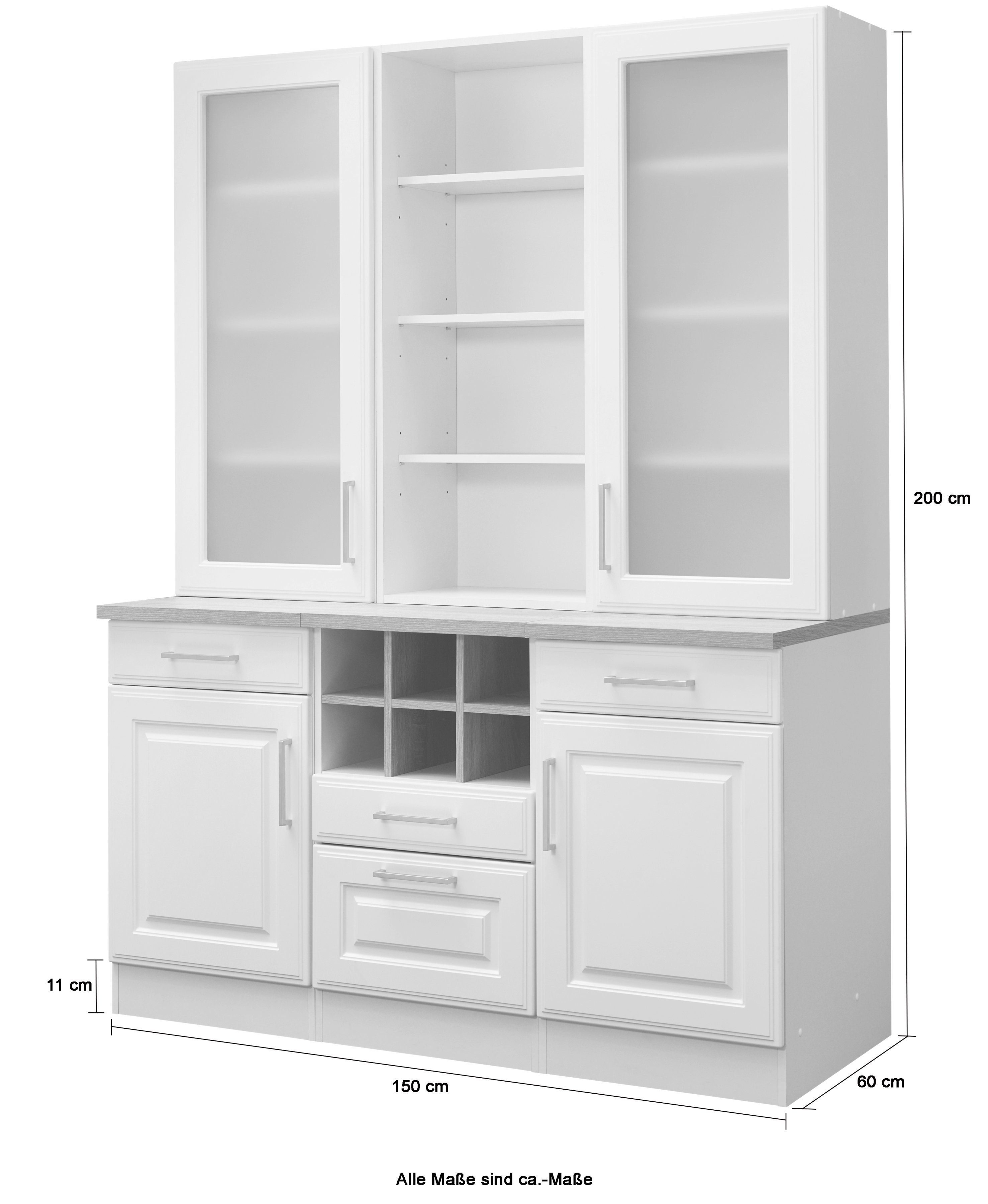 HELD MÖBEL Küchenbuffet Stockholm hochwertige MDF-Fronten, 2 Glasrahmentüren, 200 cm hoch, viel Stauraum