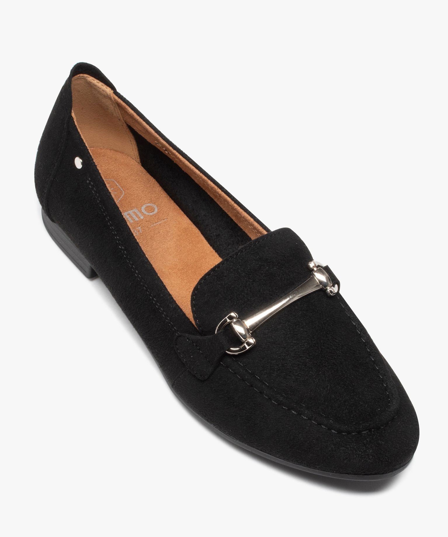Mocassins femme unis à talon plat et dessus suédé noir | GEMO