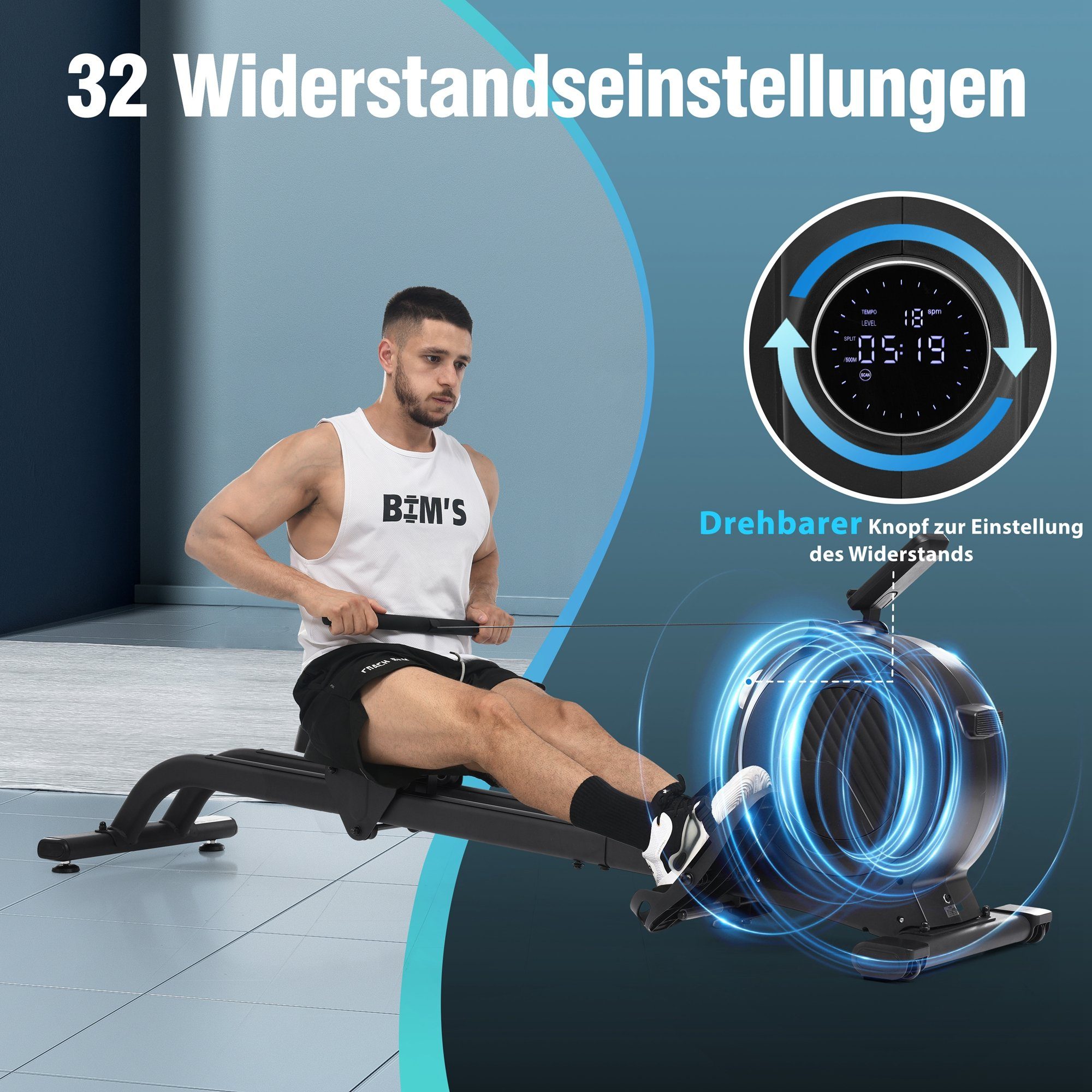 Merax Rudergerät elektrisch mit LED-Display, Rudermaschine mit leisen 36-stufigem Magnetwiderstand