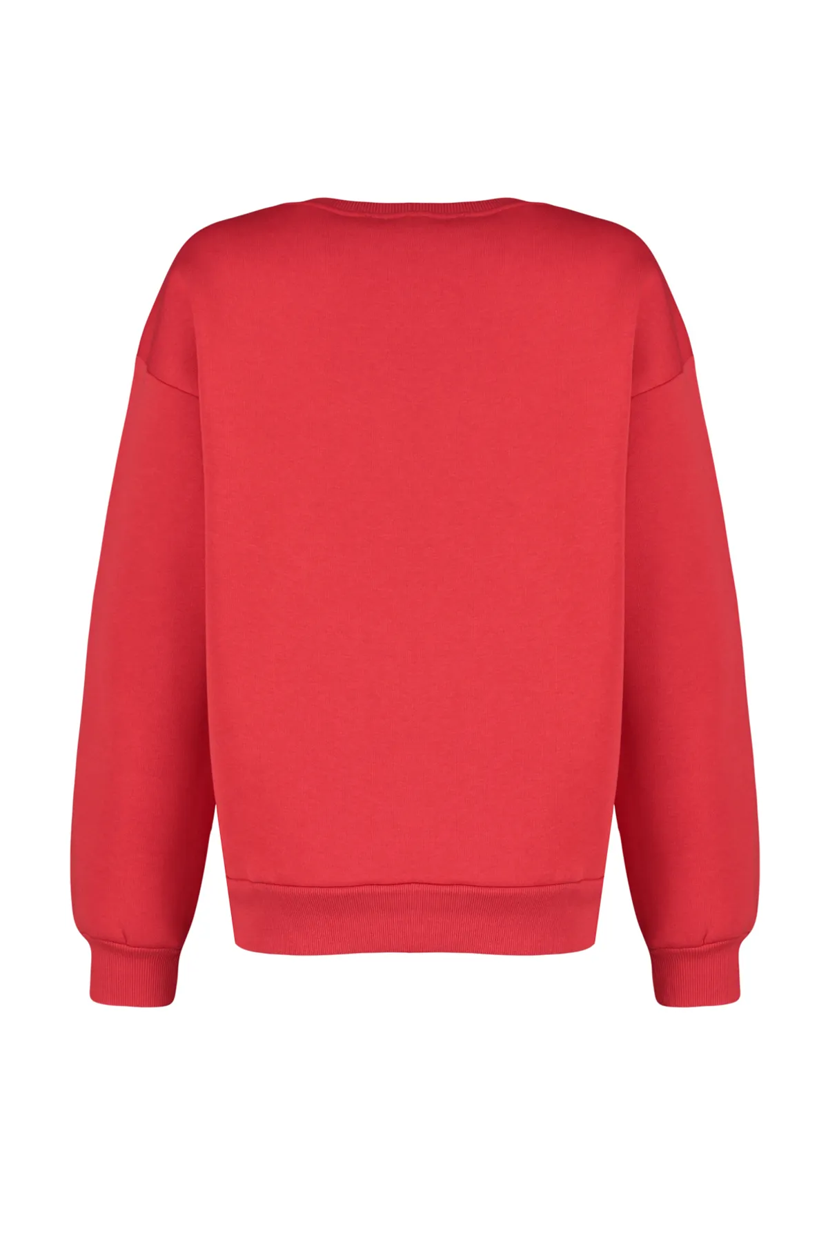 Trendyol Collection  Rotes Oversize/Bequem geschnittenes Basic-Rundhals-Sweatshirt aus dickem Fleece mit Innenfutter TWOAW24SW00102