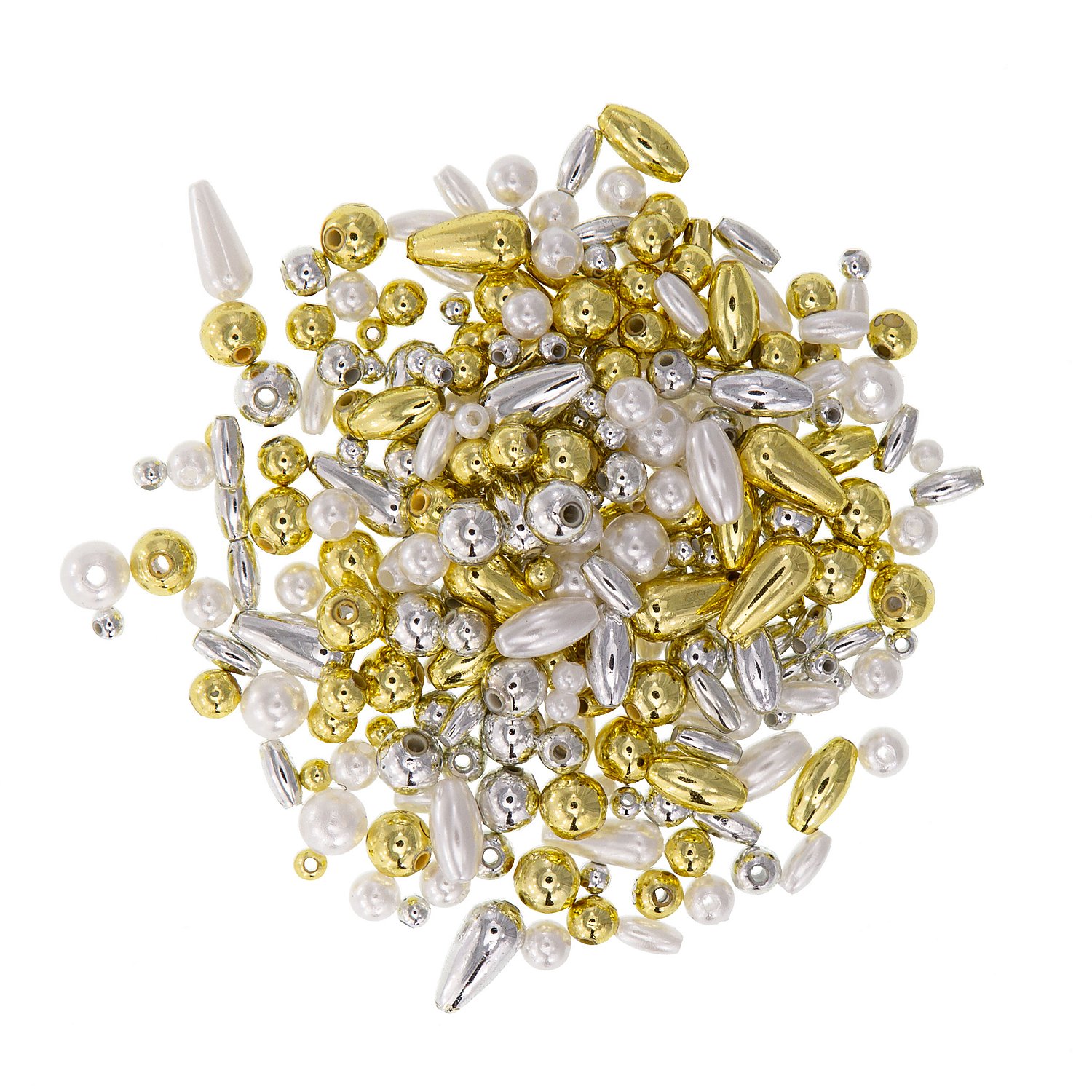 Perlenmischung, weiß-silber-gold, 4–12 mm, 80 g