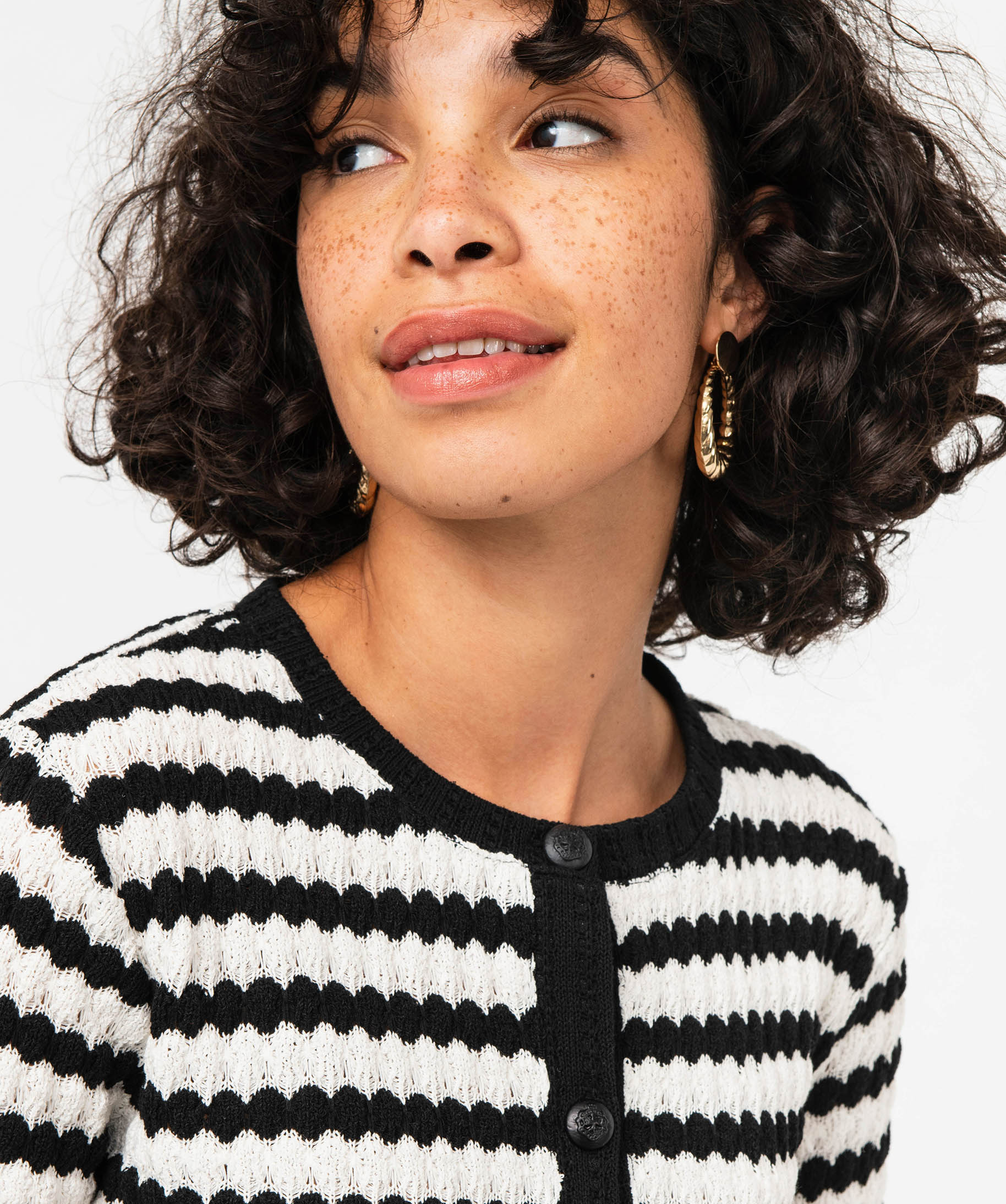 Gilet rayé en fine maille ajourée femme raye | GEMO