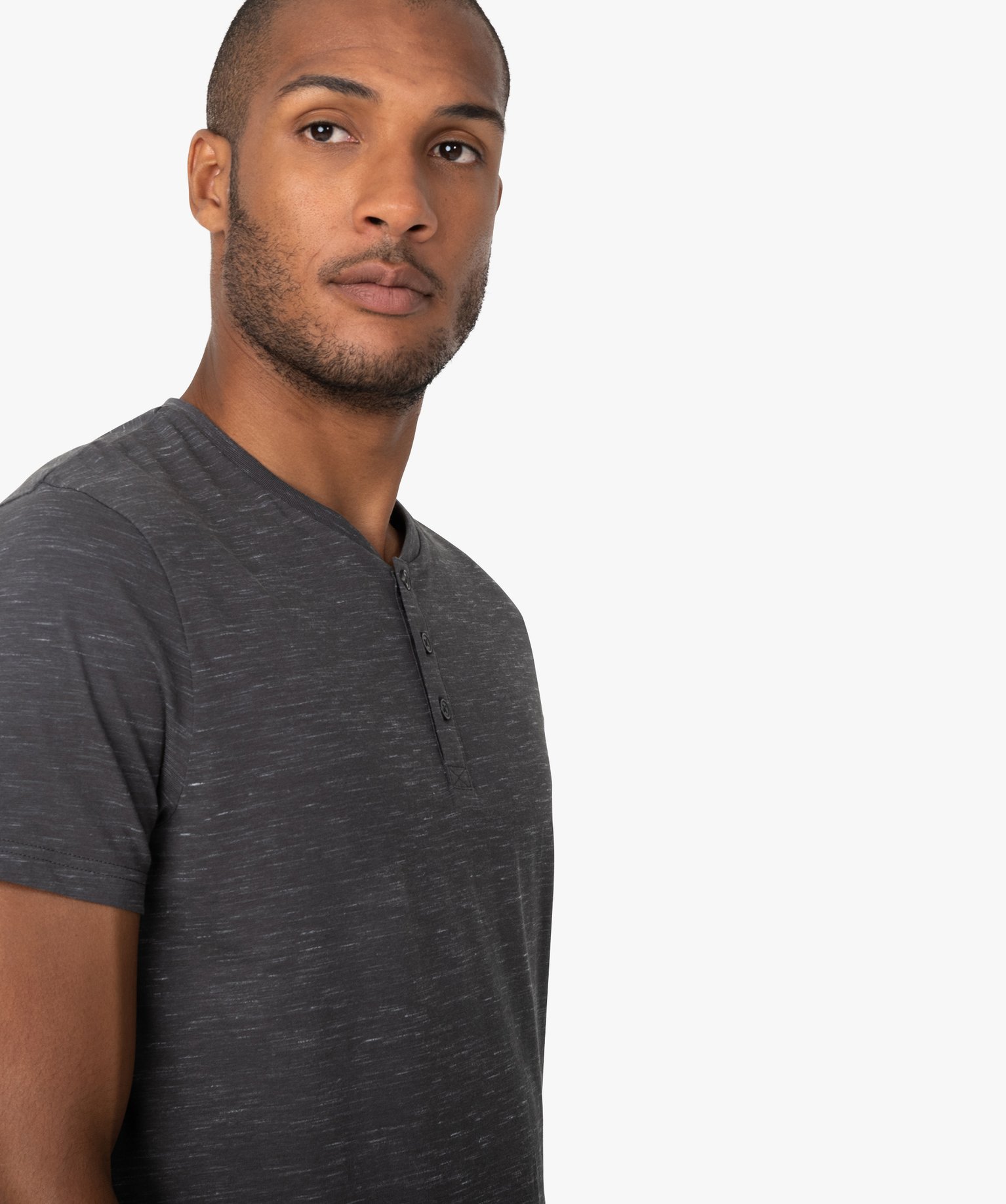 Tee-shirt homme col tunisien 100% coton biologique gris fonce | GEMO