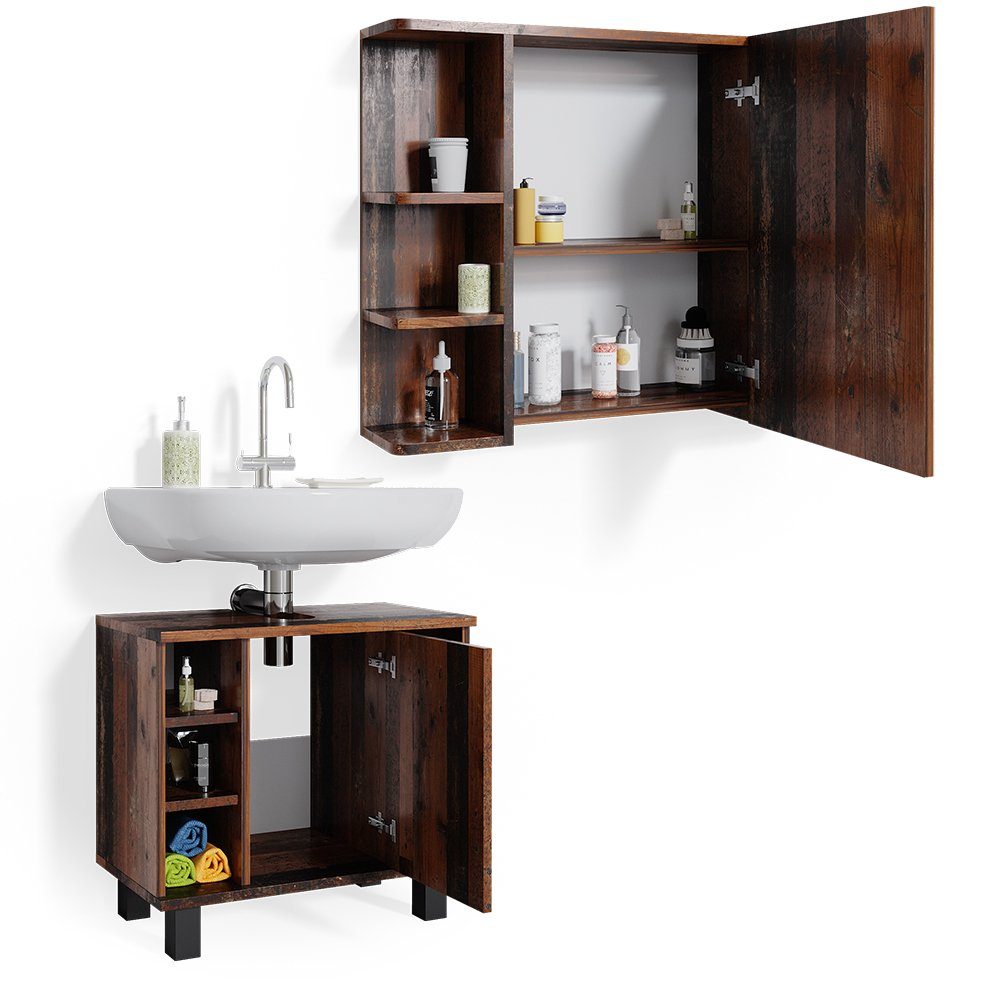Vicco Badmöbel-Set Badezimmerset FYNN Oldstyle Set 1, (2-er Set, 2-St., 2-er Set)