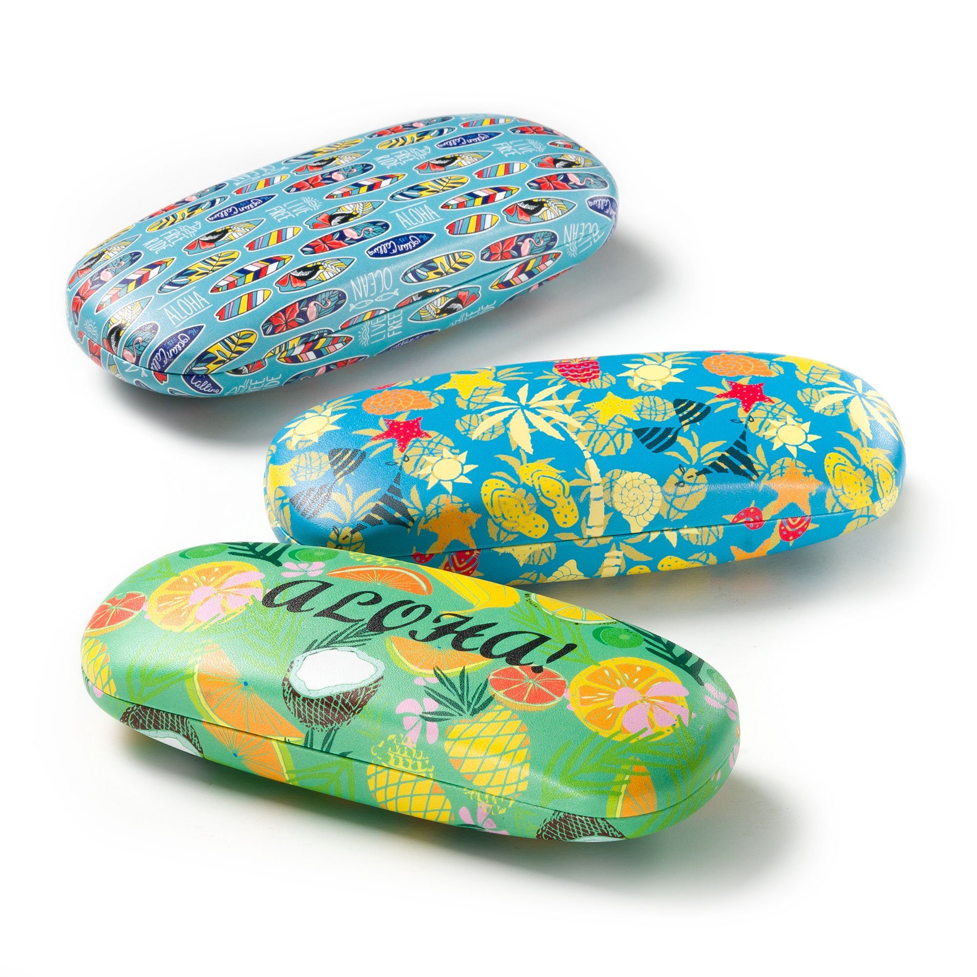 FEFI Brillenetui ALOHA - Stabiles Hardcase Etui, Set aus 1 Etui + hochwertigem Mikrofasertuch