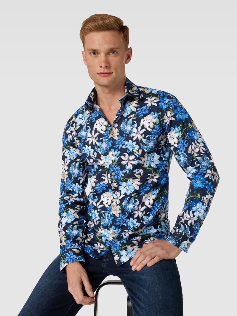 Slim Fit Freizeithemd mit Allover-Muster Modell 'Superflex' in royalblau