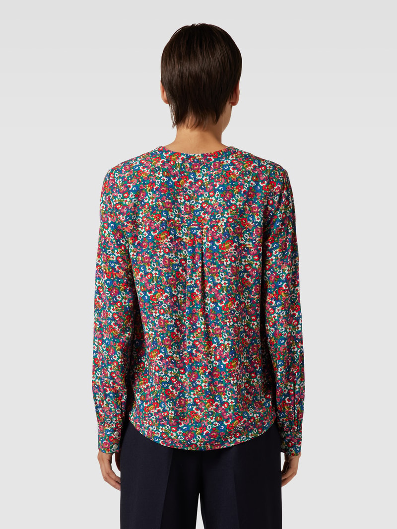 Bluse aus Viskose mit floralem Muster und verdeckter Knopfleiste in dunkelblau