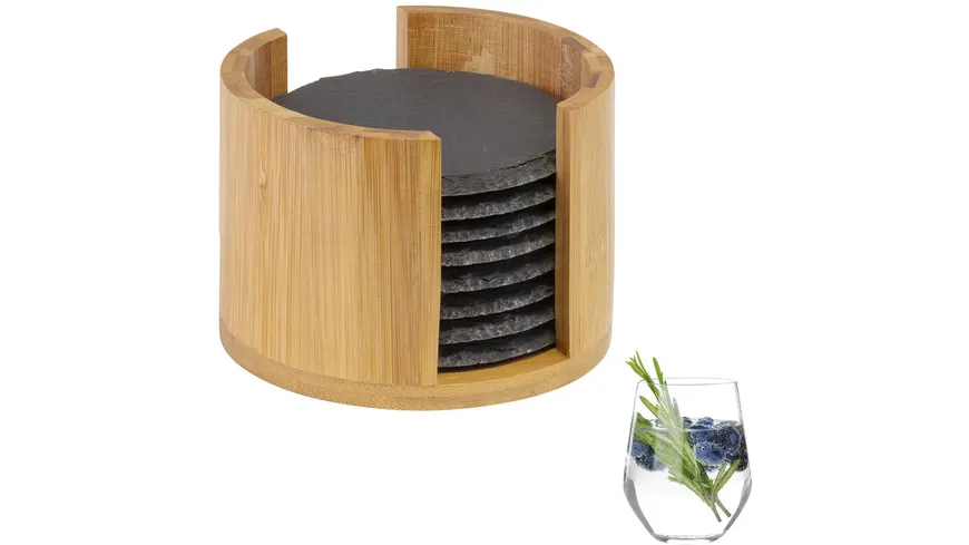 WESTMARK 8 Naturschiefer-Untersetzer »Tapas + Friends«, rund, ø 10 cm, in Bambusbox