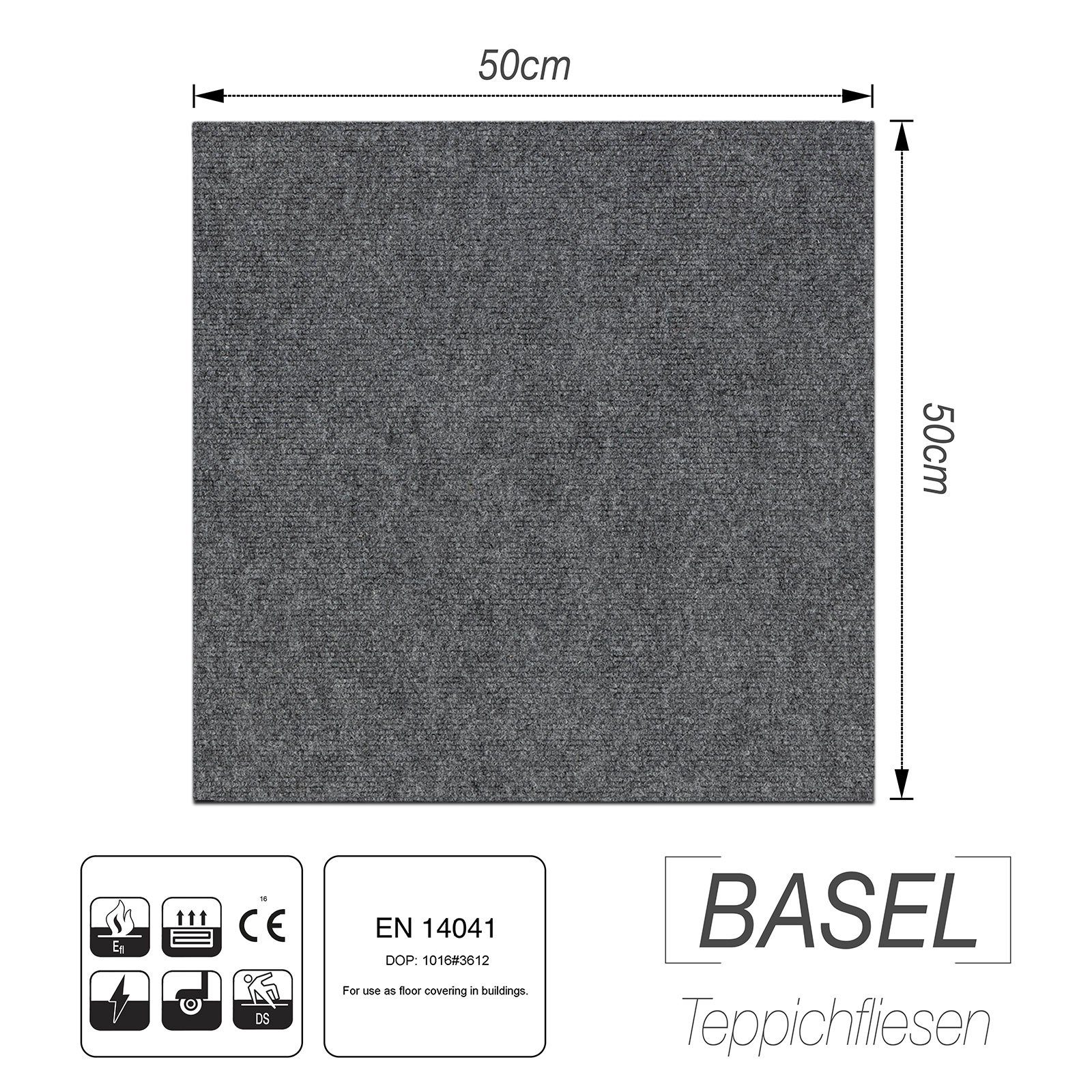 Teppichfliese Lugano, Fliese für den Boden, Bodenschutz, verschiedene Farben, Karat, Quadratisch, Höhe: 5 mm, Selbstliegend