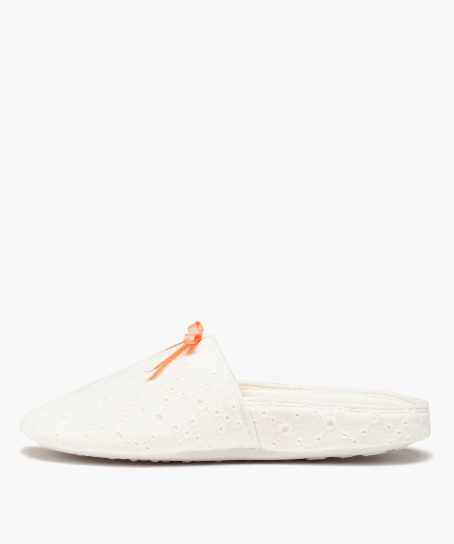Chaussons femme mules plates dessus dentelle anglaise blanc | GEMO