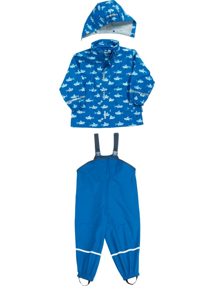 Playshoes Regen-Set Hai allover in Blau günstig kaufen