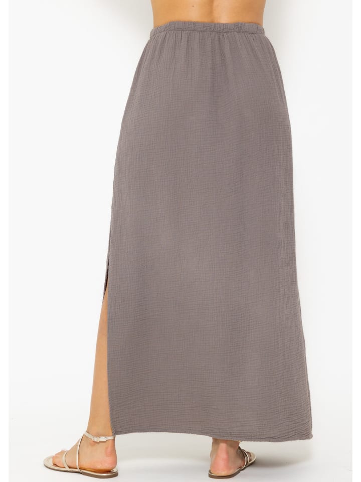 SASSYCLASSY Langer Musselin Rock mit hohen Schlitz in Braun günstig kaufen