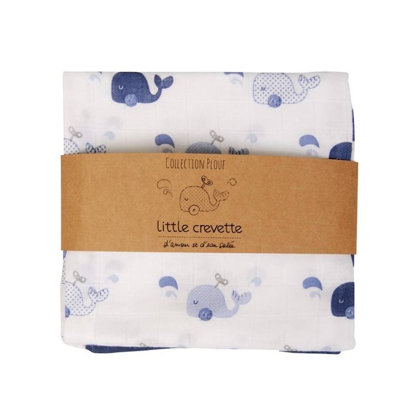 Lot de 3 langes en coton bio* Baleine bleu