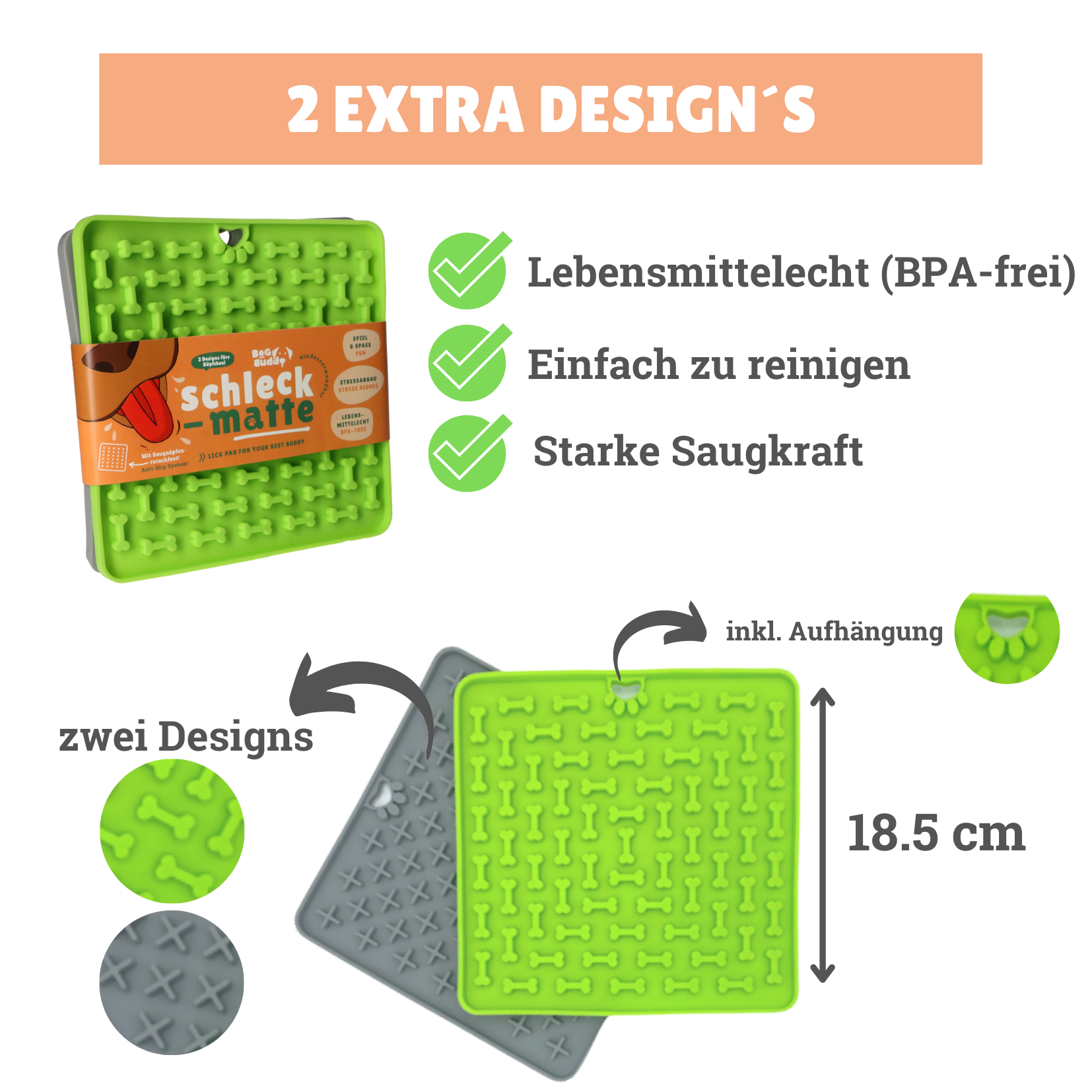 BeG Buddy Intelligenzspielzeug BeG Buddy [2-er] Leckmatte für Hunde / Katzen, Schleckmatte mit Saugnäpfen, Beschäftigung / Beruhigung