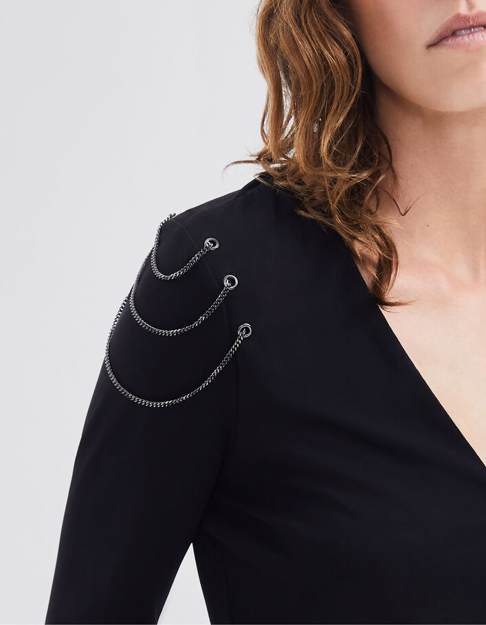 Blouse noire recyclée détails chaînes épaules Femme
