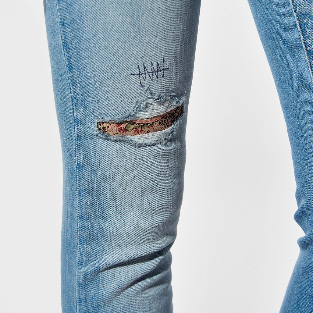FLORE  Jean slim femme bleu effet délavé et déchiré