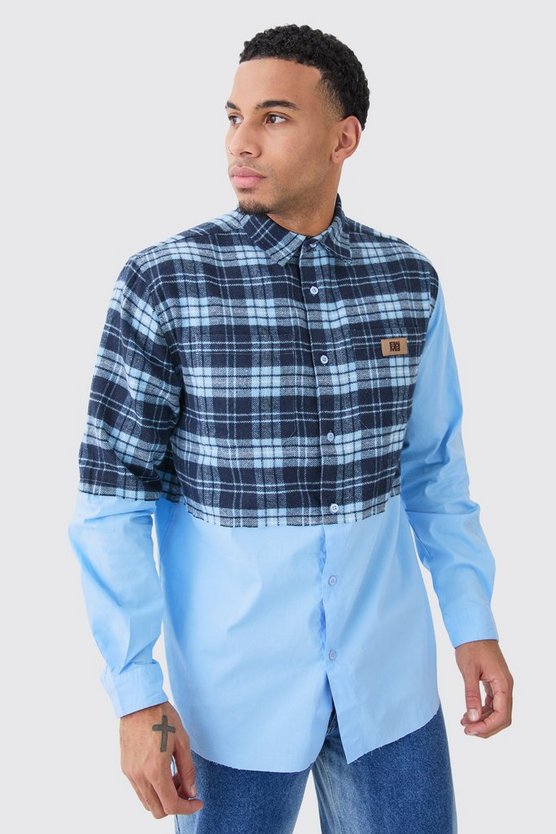Gespleißtes karietes Oversize Twill-Overshirt