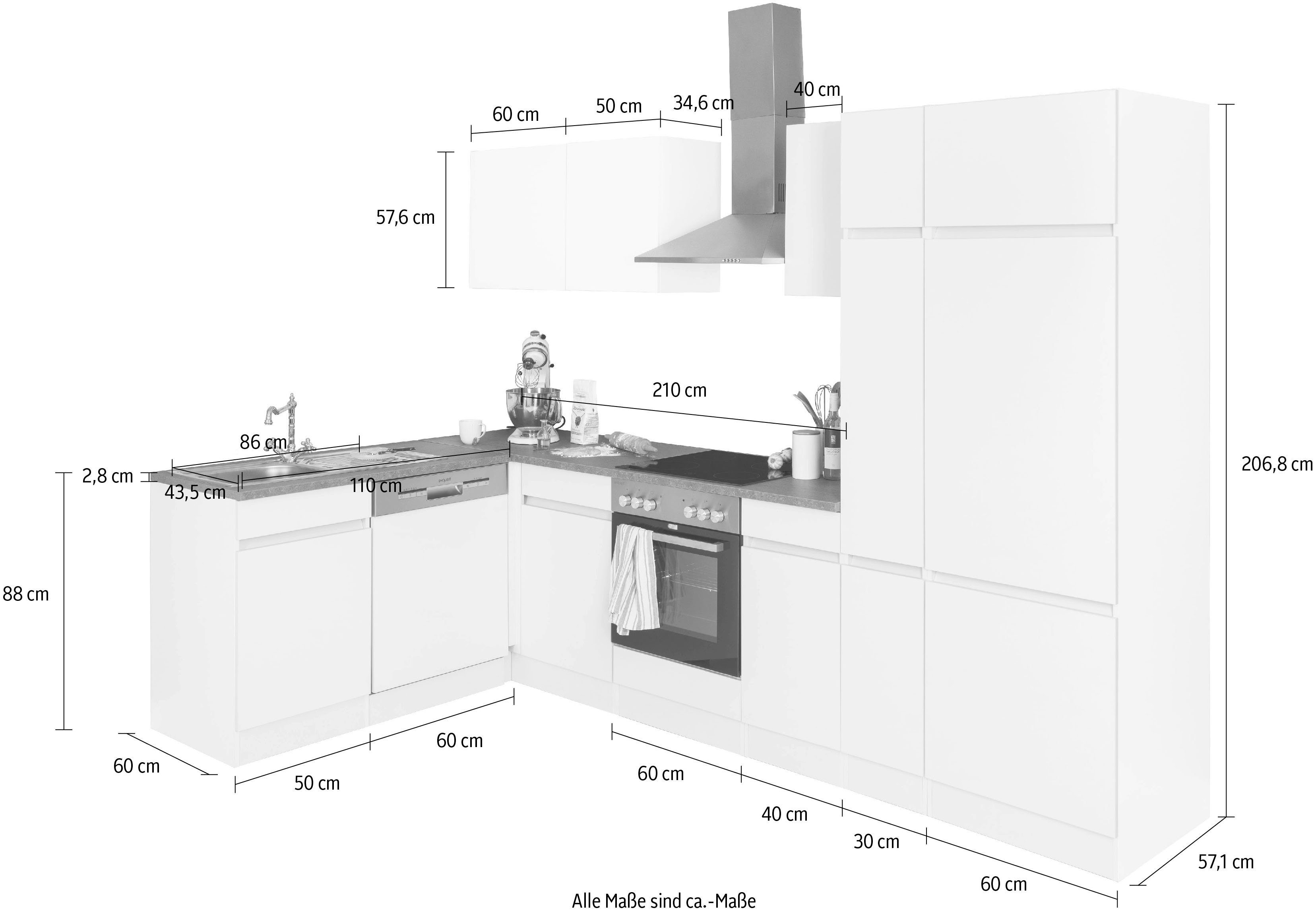 OPTIFIT Winkelküche Roth, ohne E-Geräte, Stellbreite 300 x 175 cm