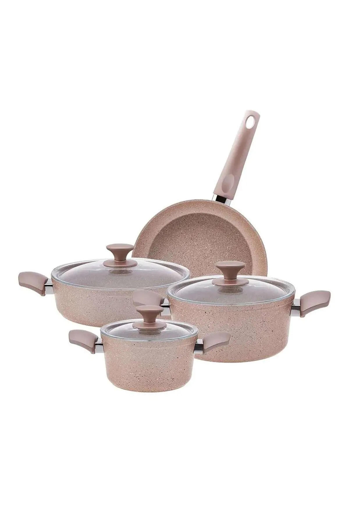 Karaca  Biogranit Antik Rose 7-teiliges Kochgeschirr-Set Kochgeschirr-Set, Antihaftbeschichtung, Topf