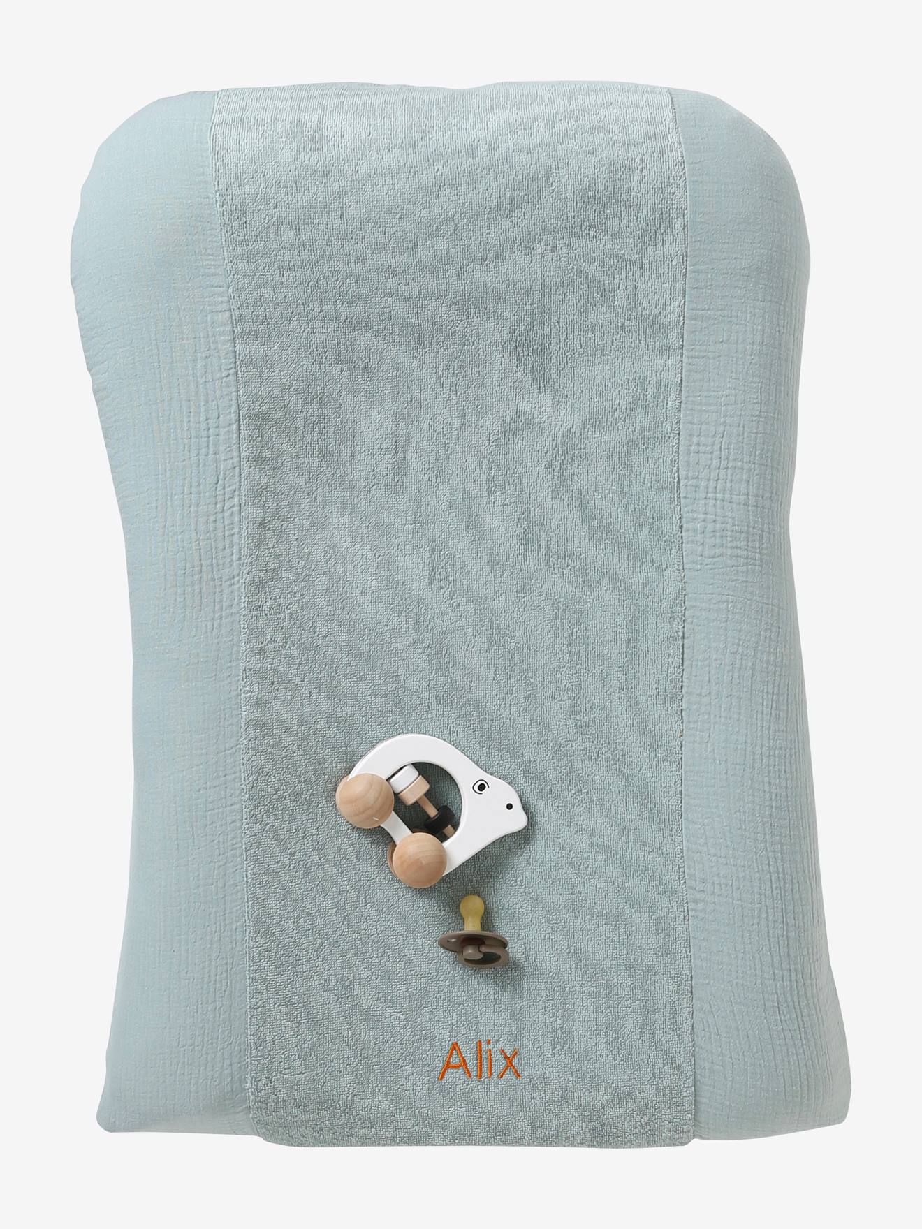 Vertbaudet Wickelunterlagen-Schonbezug, Musselin/Frottee Oeko-Tex, personalisierbar - aquamarin