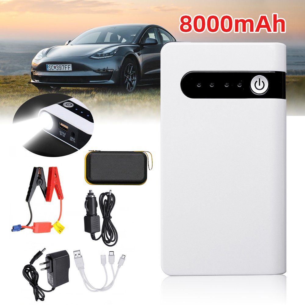 MDHAND 8000 mAh Weiß kompakt Starthilfegerät Autobatterie-Ladegerät (1-tlg., für Auto, Boot, Motorrad, Smartphones, Tablet)
