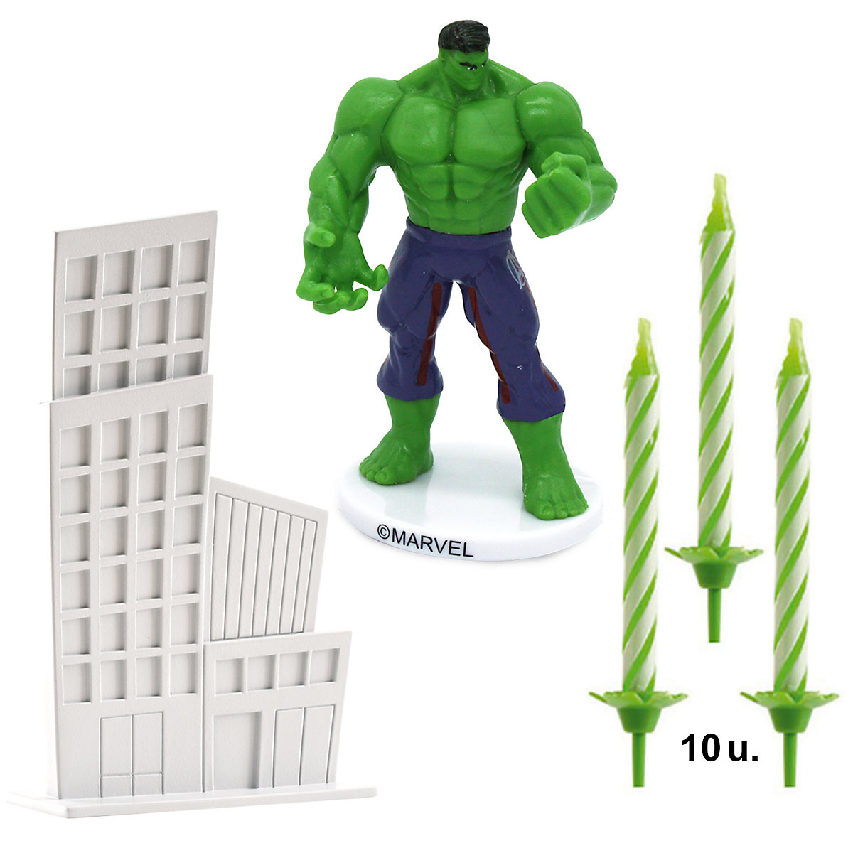 Hulk Tortendeko Set mit Häusern und Kerzen