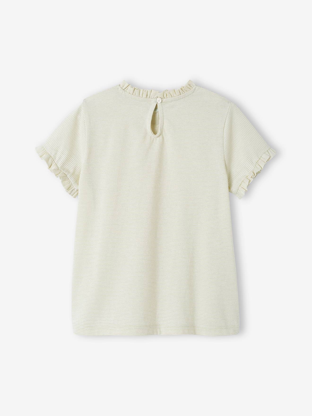 Vertbaudet Mädchen T-Shirt mit Glanzstreifen, personalisierbar - wollweiß