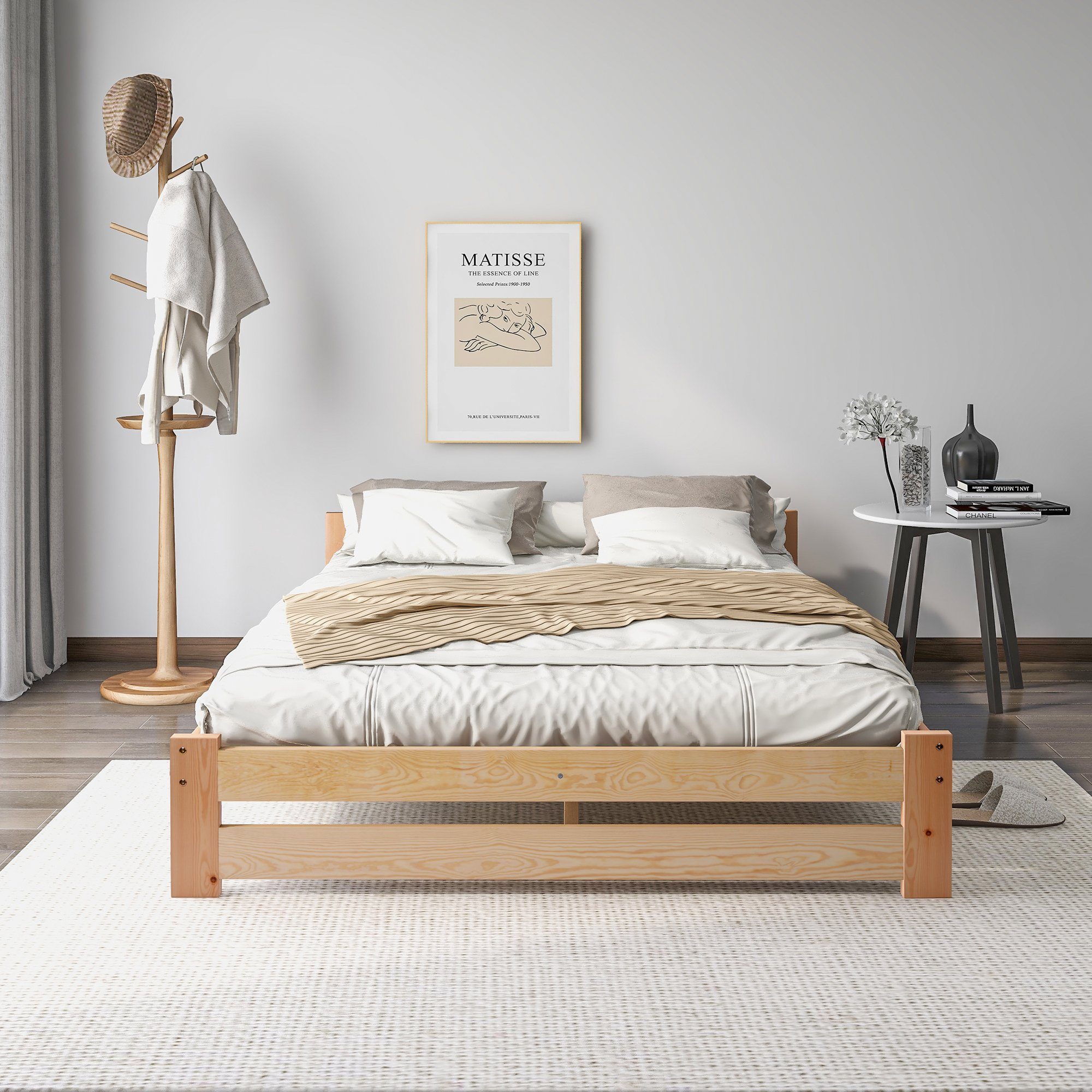 DEEP POWER Massivholzbett Holzbett Futonbett Massivholz 140x200cm Doppelbett Mit Matratzen Bett