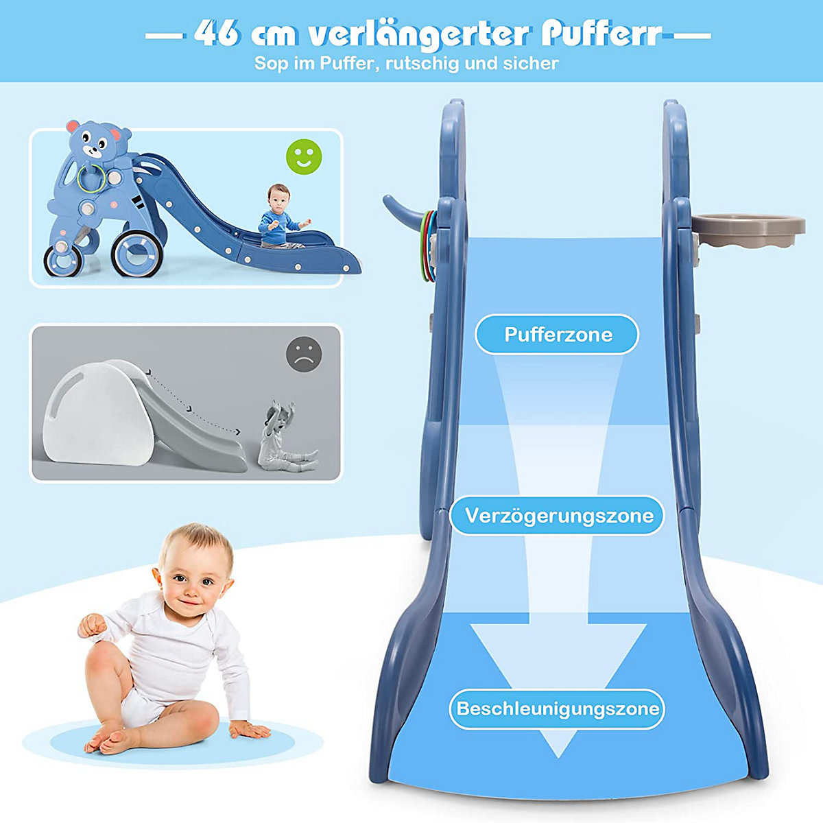 Kinderrutsche Bärenmuster mit Basketballkorb