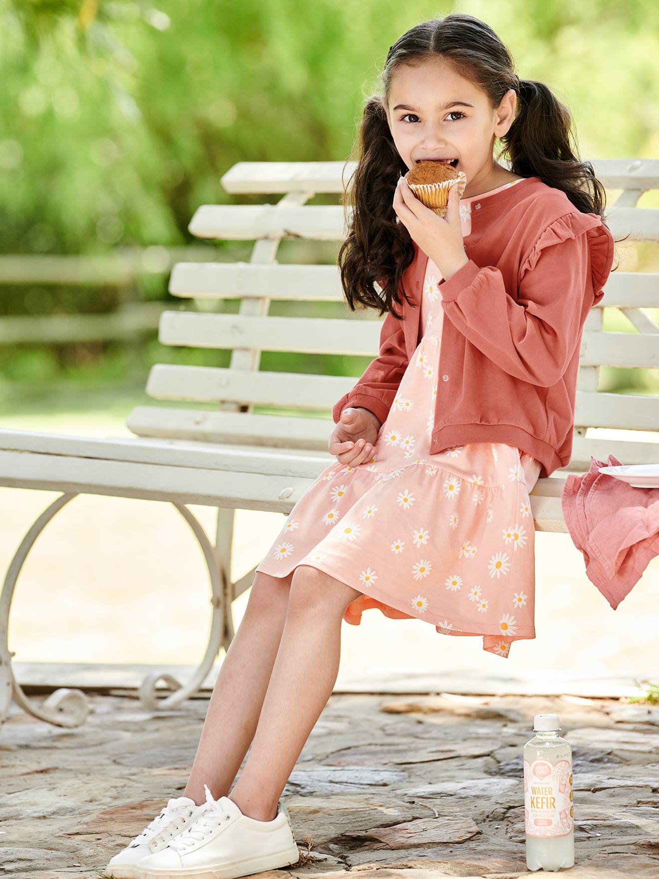 Ensemble robe et cardigan fille pêche