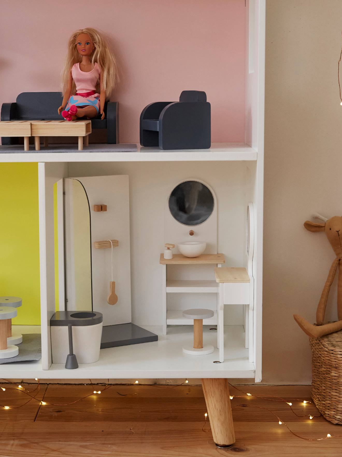 Mobilier de salle de bain pour poupée mannequin en bois FSC® blanc