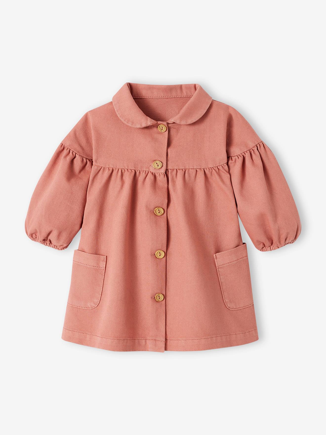 Robe en sergé bébé col claudine rose