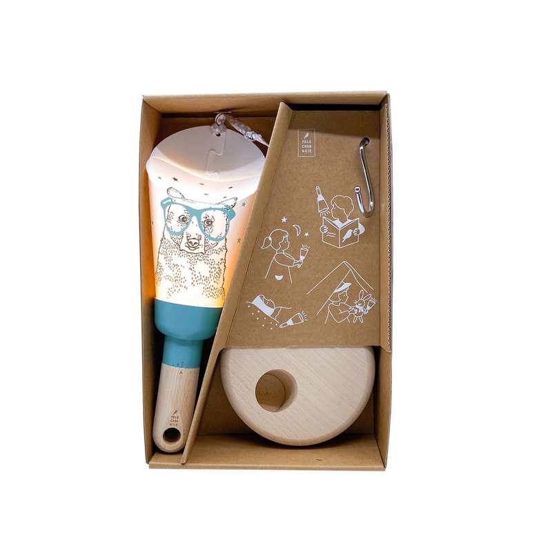 Coffret 5 en 1 lampe nomade ours à lunettes bleu Polochon and cie