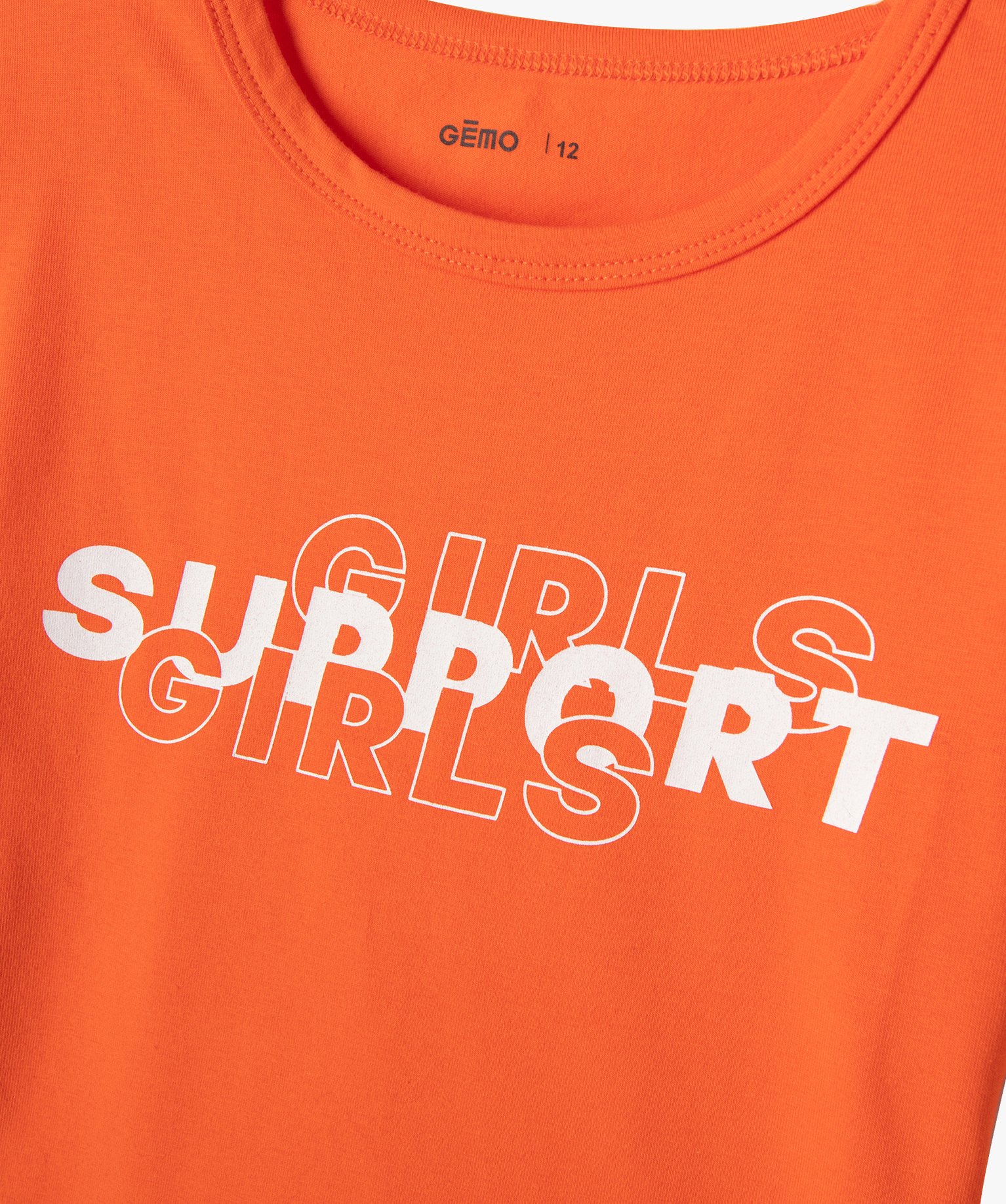 Tee-shirt fille coupe courte avec message sur le buste orange | GEMO